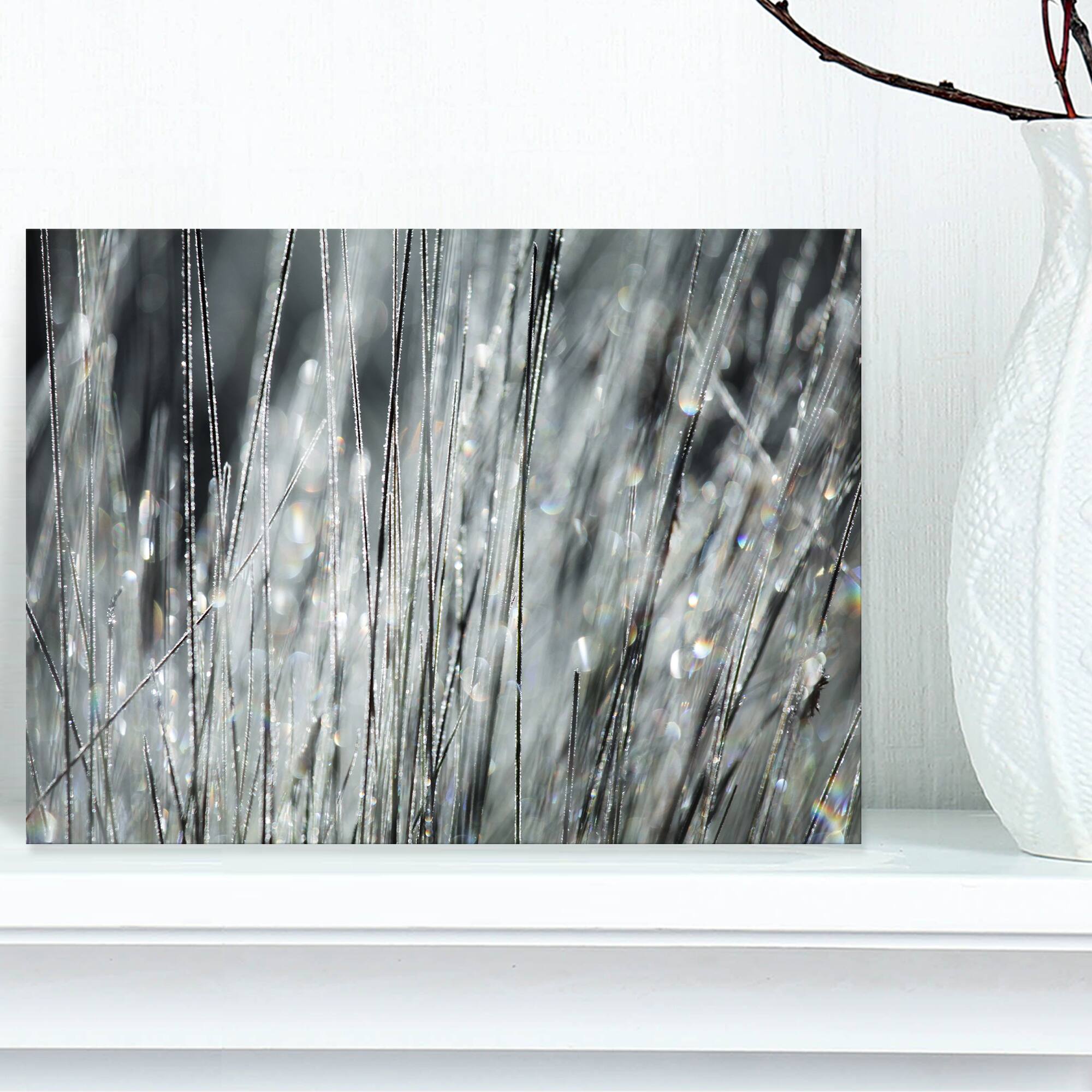Designart - Raindrops on Grass Black White